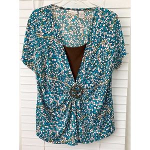 XL Kim Rogers blue green mosaic top